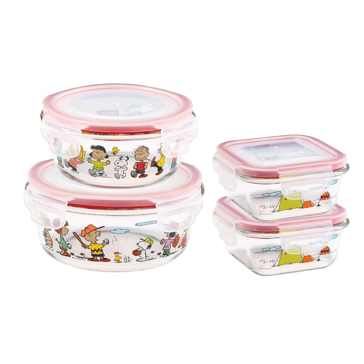 4 PCs Peanuts Snapware Pyrex Glass Food Storage Set