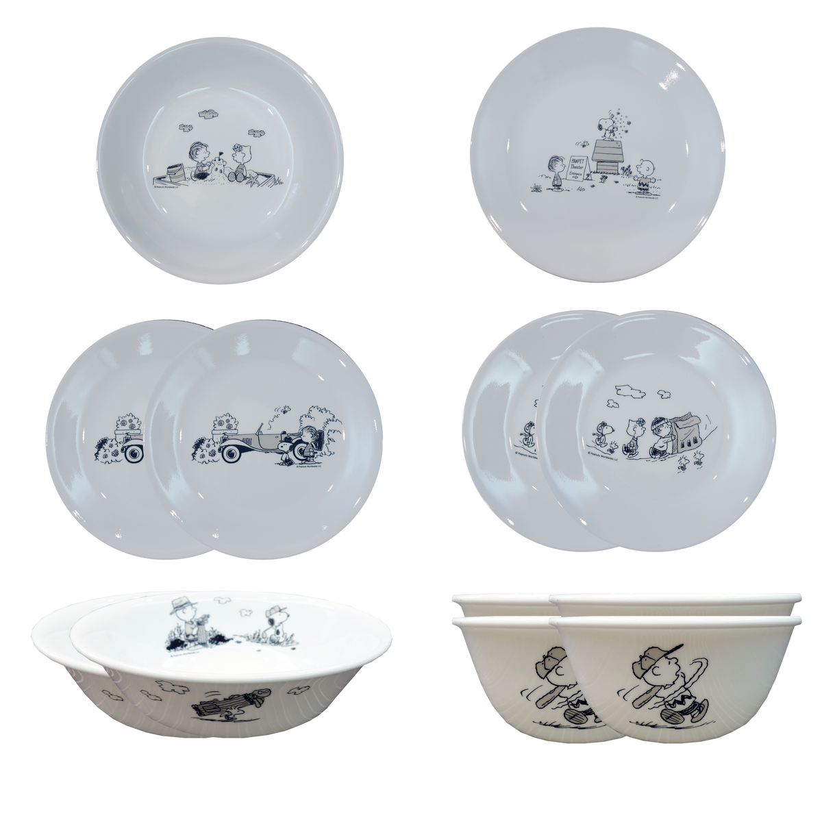 Last Set! Limited Edition Corelle Peanuts Snoopy B&W 12 PC Set | SNPY ONLY