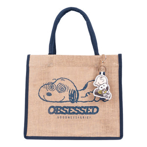 Peanuts Snoopy "Obsessed" Linen Tote Bag & Keychain