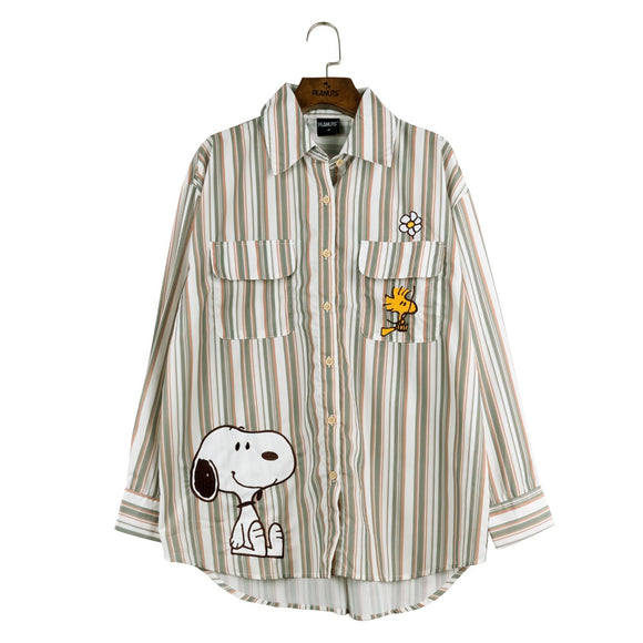 Peanuts Snoopy & Woodstock Striped Shirt