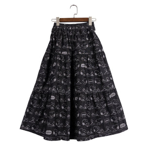 Peanuts Snoopy & Woodstock Motif Skirt (Black)