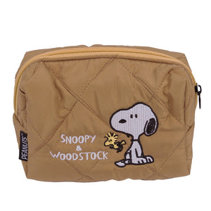 Peanuts Snoopy & Woodstock Quilted Cosmetic Bag (Brown)