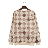 Peanuts Snoopy Motif Diamond Knitted Sweater - Brown