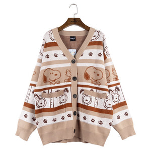 Peanuts Snoopy "Paw Prints" Knitted Sweater Jacket (Khaki)