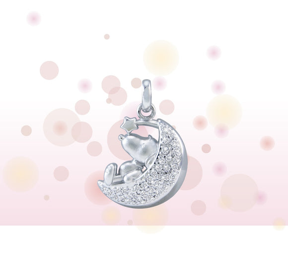 Snoopy Crescent Moon Sterling Silver Pendant