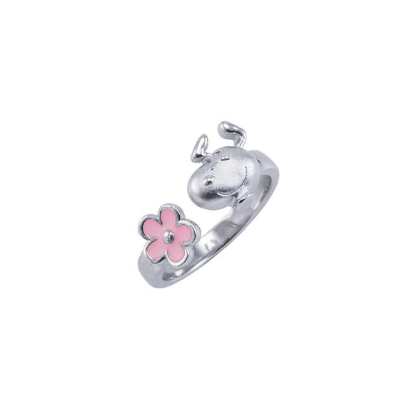 Snoopy Pink Flower Sterling Silver Ring