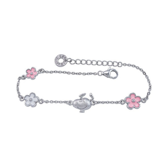 Snoopy Pink Flower Sterling Silver Bracelet